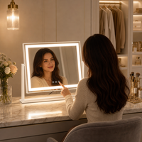 Grand miroir de maquillage rectangulaire à LED avec 3 couleurs, gradation progressive, tactile, rechargeable Type-C, pour salon, hôtel, vente en gros