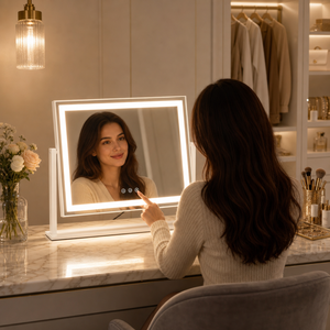 Grand miroir de maquillage rectangulaire à LED avec 3 couleurs, gradation progressive, tactile, rechargeable Type-C, pour salon, hôtel, vente en gros - Product Image 5