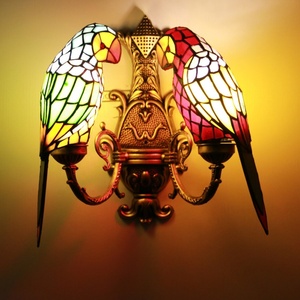LongHuiJing Tiffany <b>Wall</b> <b>Sconce</b> Parrot Design <b>Wall</b> Light with Stained Glass Shade 2 Lights Birds <b>Wall</b> Lamp for Porch Bedroom - Product Image 1