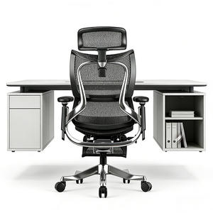 Chaise de bureau ergonomique contemporaine de luxe en maille, appui-tête réglable, base chromée, rotation pivotante, accoudoirs réglables en forme de U - Product Image 5