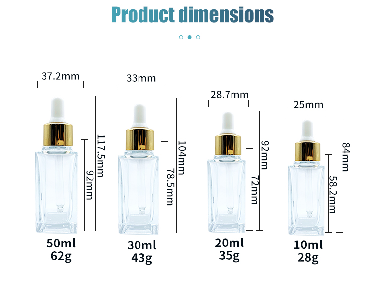 Transparent Square Essential Oil Dropper Bottles 20ml 30ml 50ml BPA Free