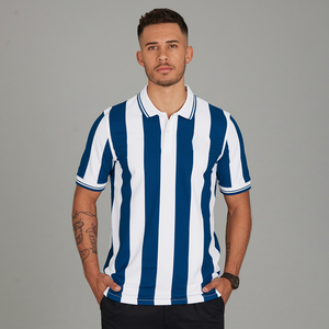 Camiseta Polo de Fútbol Personalizada Vintage con <span class=keywords><strong>Rayas</strong></span> Anchas Azules <span class=keywords><strong>y</strong></span> Blancas para Uso Casual o Uniforme de Club Deportivo - Product Image 2