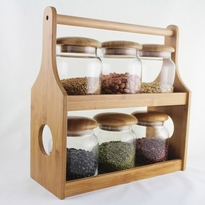 Factory Direct Customized Bamboo 2-tier <b>Storage</b> 4-Canisters & Spice Rack for Organizer in <b>Kitchen</b> - Product Image 5