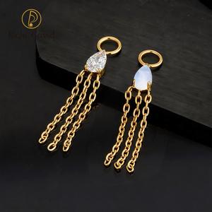 Boucles d'oreilles en titane ASTM F136, chaîne en pierre de lune CZ, pendentif en forme de goutte, bijoux de perçage d'oreille DIY, boucles d'oreilles pendantes, boucles d'oreilles huggie, lobe de l'oreille - Product Image 4