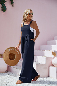 Tuta da <span class=keywords><strong>donna</strong></span> <span class=keywords><strong>oversize</strong></span> a gamba larga, senza maniche, con bretelle, stile vacanza, casual, snellente e anti-età - Product Image 2