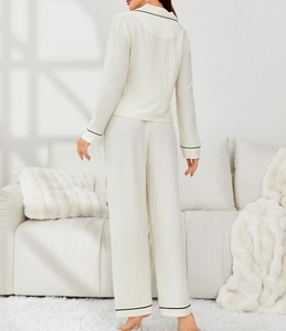 Oem elegante <span class=keywords><strong>pigiama</strong></span> da <span class=keywords><strong>donna</strong></span> in Chiffon lungo personalizzato crêpe Loungewear bordino collo anteriore morbido crêpe Chiffon <span class=keywords><strong>pigiama</strong></span> da <span class=keywords><strong>donna</strong></span> - Product Image 6