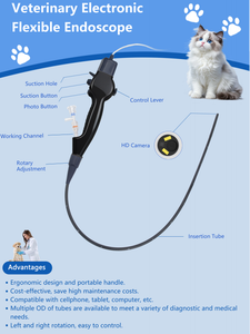 Endoscope électronique flexible professionnel pour vétérinaires, endoscope vidéo USB pour petits animaux, gastroscopie et bronchoscopie portables - Product Image 2