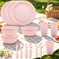 Ensemble de vaisselle incassable en plastique bleu, 15 pièces, réutilisable, assiettes, bols, tasses, fourchettes, cuillères pour enfants, pour un usage quotidien à la maison