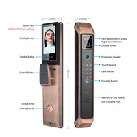 Kunci Pintu Pintar Tuya 3D Pengenal Wajah Wifi dengan Kamera, Biometrik, Keamanan untuk Rumah Kayu