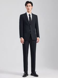 Costume d'affaires noir pour étudiants masculins, fonctionnaires, entretien, coupe ajustée, col cranté, doublure collée, polyester - Product Image 3