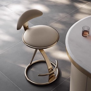 Silla de <span class=keywords><strong>Bar</strong></span> de gama alta de lujo italiano, respaldo de Metal de Arte de cuero moderno, taburete alto individual para hoteles y bares de celebridades de Internet - Product Image 3