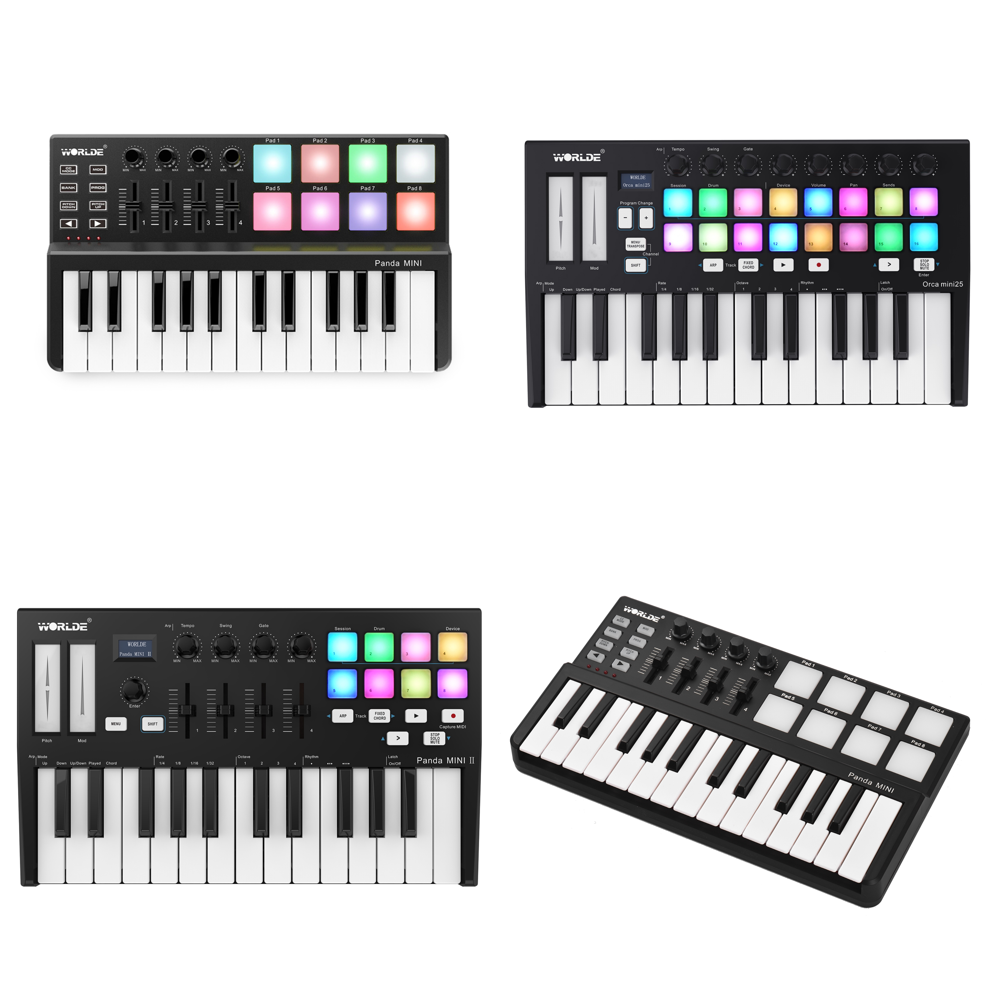 I1429 WORLDE Panda Мини Портативная мини-25-клавишная USB клавиатура и барабанная Панель MIDI Контроллер