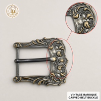 Boucle de ceinture western vintage, sculpture baroque, 33x23mm, alliage de zinc, finition antique, cadre fermé, vente en gros