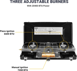 3 brûleur 20,400 BTU Portable Cuisinière À Gaz avec Régulateur Famille Taille Cuisinière À Gaz Camping Cuisinière À Gaz Propane Grill - Product Image 2