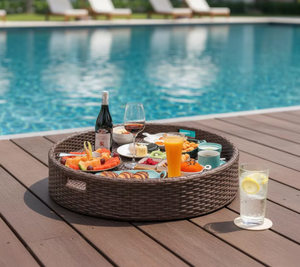 Plateau de rangement flottant en rotin imperméable pour brunch au bord de la <span class=keywords><strong>piscine</strong></span>, vaisselle d'extérieur écologique pour villa, hôtel, complexe hôtelier - Product Image 6