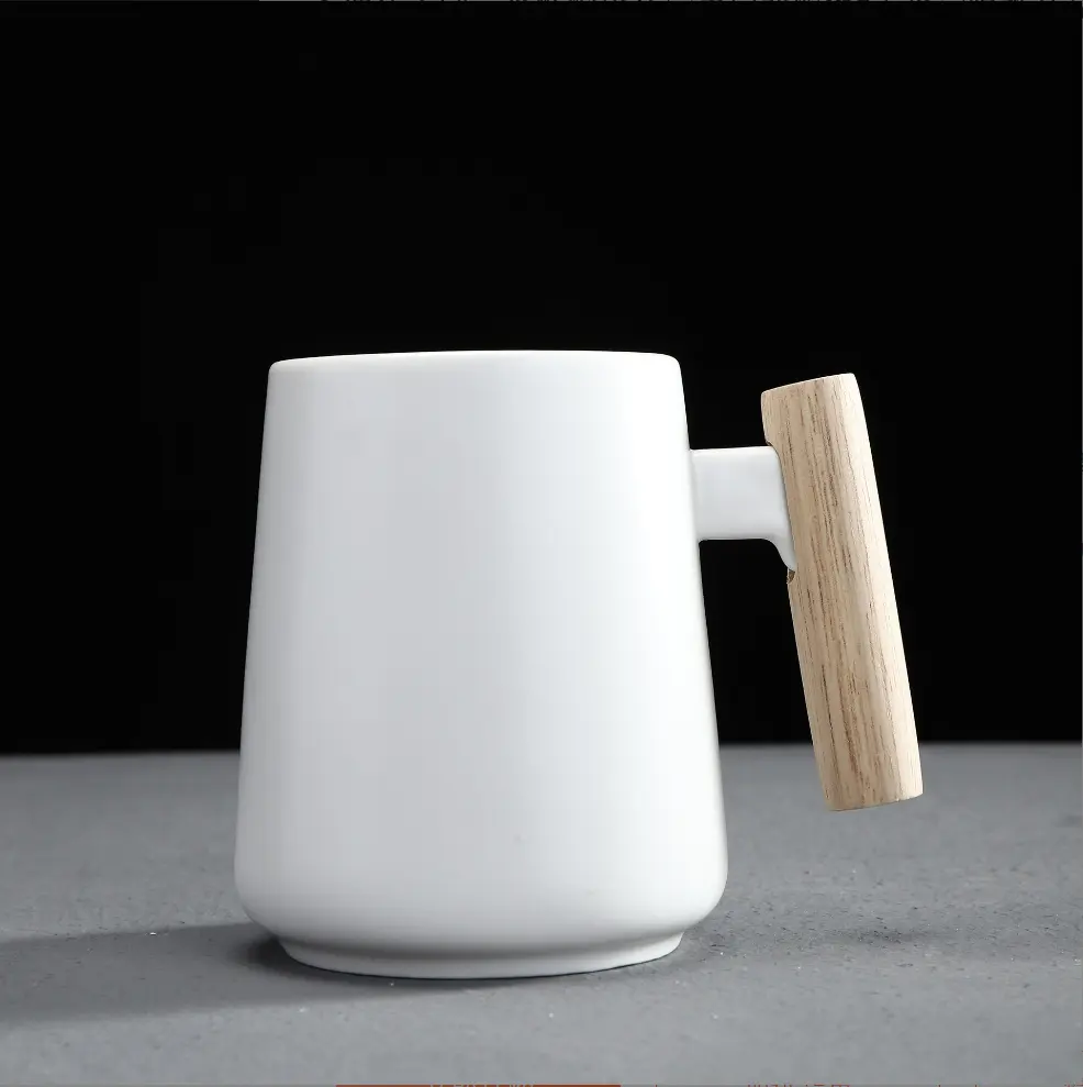 mug logo Wooden Bamboo Handle Ceramic Coffee Mug Set Milk Cup Office Home Business Gift Wholesale Ceramic Cup Mug