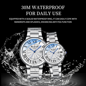 Romantic <strong>His</strong> <strong>and</strong> <strong>Hers</strong> Matching <strong>Watches</strong> Roman Numeral Dial Date Stainless Steel Couple Wristwatch - Product Image 6