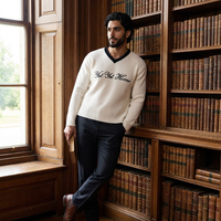 Pull en tricot pour homme avec broderie de logo personnalisé, col en V, en coton, pull d'hiver vintage, pull de baseball