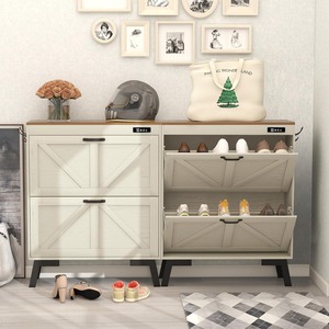 Farmhouse <strong>White</strong> 2 Flip Drawers Deodorizing <strong>Shoe</strong> Cabinet <strong>Shoe</strong> Rack Entryway <strong>Storage</strong> with Deodorizing Function - Product Image 5