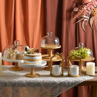 Support à gâteau en bois naturel avec couvercle en verre transparent, plateau rond pour présentation de desserts, pour mariage, anniversaire, fête