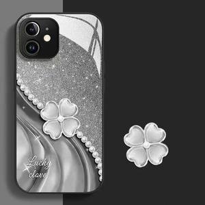 Trèfle à quatre feuilles noir impression verre PC TPU coque arrière de téléphone portable pour Iphone 7 8 SE X Xr XS 11 12 13 14 15 16 17 Pro Max - Product Image 1