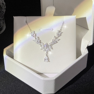 **S925 <b>Sterling</b> <b>Silver</b> Sparkling Cubic Zirconia Drop <b>Necklace</b> Luxury Wedding Party Jewelry Gift For Women Evening Dress Occasion - Product Image 4