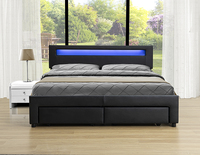 Willsoon modernes europäisches Schlafengebett doppelbett mit LED-Light-Light-Leiden und hochwertigem weichen Kunstlederstoff Holzrahmen für den heimgebrauch