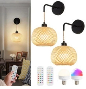 Có thể sạc lại Đèn tường tre Chụp đèn phòng khách hành lang phòng ngủ cạnh giường ngủ đèn MỤC VỤ Phong Cách Bohemian - Product Image 5