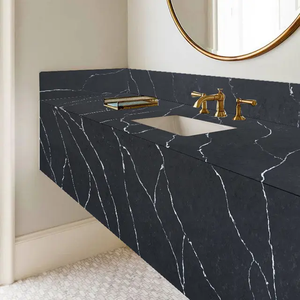 Calacatta หินแกรนิตเทียมสีดำทันสมัยแผ่นควอตซ์เส้นสีขาวแบบใหม่สำหรับห้องน้ำพื้นโต๊ะสำหรับใช้ในห้องนั่งเล่น - Product Image 4