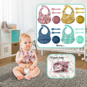 OEM Tùy Chỉnh In Baberos BPA Miễn Phí Không Thấm Nước Silicone Bé Bib Với Thực Phẩm Catcher <span class=keywords><strong>Set</strong></span> Điều Chỉnh Unisex Cho Bé Trai Hoặc Cô Gái - Product Image 4