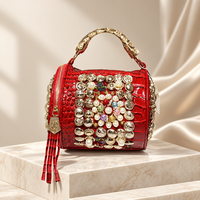 Nouveau Sac Seau en Cuir PU avec Rivets et Strass, Orné de Pierres et Perles, Sac à Main Tendance pour Femmes, Sacs de Luxe pour Mariage
