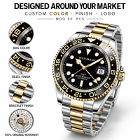 Montre de sport de luxe personnalisée avec logo, Premium, pour l'extérieur, Pearl DG5833 GMT automatique, classique, étanche, dorée, pour homme