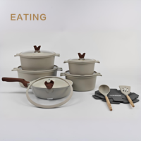 Ensemble de casseroles en aluminium et granit de luxe, 15 pièces, avec chauffe-plats, compatible four et lave-vaisselle, écologique, cuisson saine pour un usage domestique