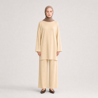 Ensemble Abaya deux pièces tricoté pour femme, col rond, manches longues, tunique ample respirante, pantalon large, couleur unie, tenue quotidienne