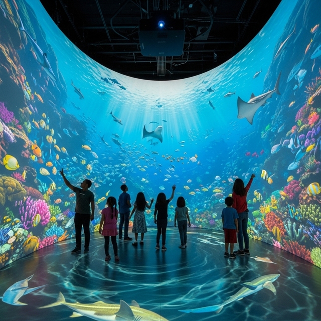 360 Mapping Wall Projection Immersive Projector Virtual Reality museum Show Interactive Aquarium Projection