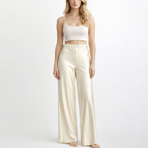 Pantalons larges à taille haute décontractés d'été de haute qualité, sur mesure, en gros, pour femmes, en satin - Product Image 1