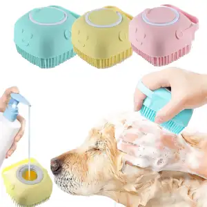 2024 Pet Shower Brush Silicone Pet Bath Brush Shampoo Dispenser Cat Dog Hair Brush with Soap Dispenser