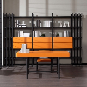 Libreria Minimalista Italiana, Mobile Creativo Multistrato per Soggiorno, Scaffale in Legno Massello - Product Image 1