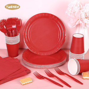 Yachen 25Pcs Nguồn Cung Cấp Bên Dùng Một Lần Đồ Ăn Bộ Đồ Ăn Đặt Giấy Dùng Một Lần Tấm Khăn Ăn Ly Cho Đảng - Product Image 3