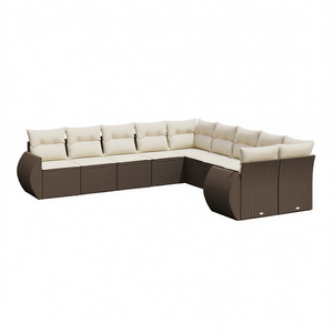 Conjunto de Sofá de Jardín de Mimbre Sintético Marrón con Patas Ajustables, Muebles de Exterior de Diseño Contemporáneo con Cojines de Espuma de Alta Densidad - Product Image 1