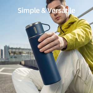 Vente en gros d'usine, logo personnalisé, mug thermique en acier inoxydable de 500 ml (17 oz), ensemble cadeau avec 3 couvercles et tasses - Product Image 5
