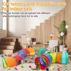 Interactive Cat Toy Set Kitten Toys Pack Tunnel Cat Feather Teaser Wand Toy Fluffy Mouse Crinkle Balls Many Free Combination - Product Image 3