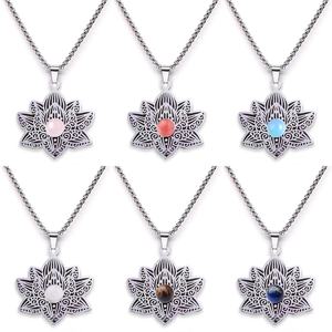 Vente en gros de <span class=keywords><strong>collier</strong></span> pendentif boule en argent ancien avec <span class=keywords><strong>lotus</strong></span> en pierres précieuses à la mode avec chaîne en métal bijoux pour femmes et hommes - Product Image 4