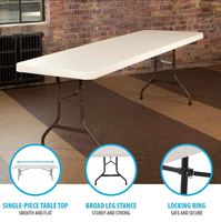 Vente en gros Meilleur prix vente, salle à manger en plein air empilable pour restaurant, salle à manger en plastique blanc 8ft 10 sièges HDPE une pièce table pour fête
