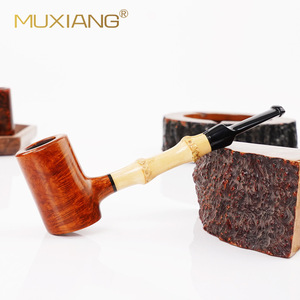 Muxiang Handmade Solid Wood Bamboo Joint Pipe Straight Briarwood Tobacco Pipe Desktop Style Hammer Shaped Customizable - Product Image 3