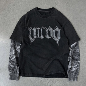 เสื้อยืดแขนยาวสองชั้นผ้าฝ้าย 100% สำหรับผู้ชาย พิมพ์ลายตัวอักษรแบบดิสชาร์จ แห้งเร็ว ระบายอากาศได้ดี - Product Image 1