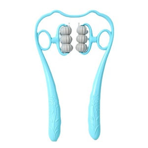 Masajeador de cuello de seis ruedas, dispositivo de masaje manual para cuello, hombros, cintura, piernas, cabeza convexa, color azul - Product Image 1