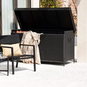 Boîte de rangement en rotin robuste et résistante aux intempéries sur roulettes pour <span class=keywords><strong>piscine</strong></span> extérieure, meuble de rangement en rotin pour coussins de canapé et de chaise - Product Image 3
