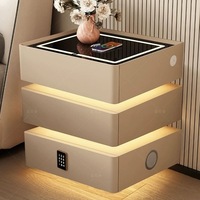 Table de chevet intelligente pour chambre à coucher, moderne, minimaliste, légère, luxueuse, haut de gamme, armoire en bois massif, 3 tiroirs, lumière LED USB/sans fil, blanche
