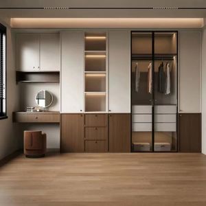 Dressing écologique haut de gamme personnalisé chambre à coucher armoire mobilier porte multiple en bois verre pour usage domestique - Product Image 1